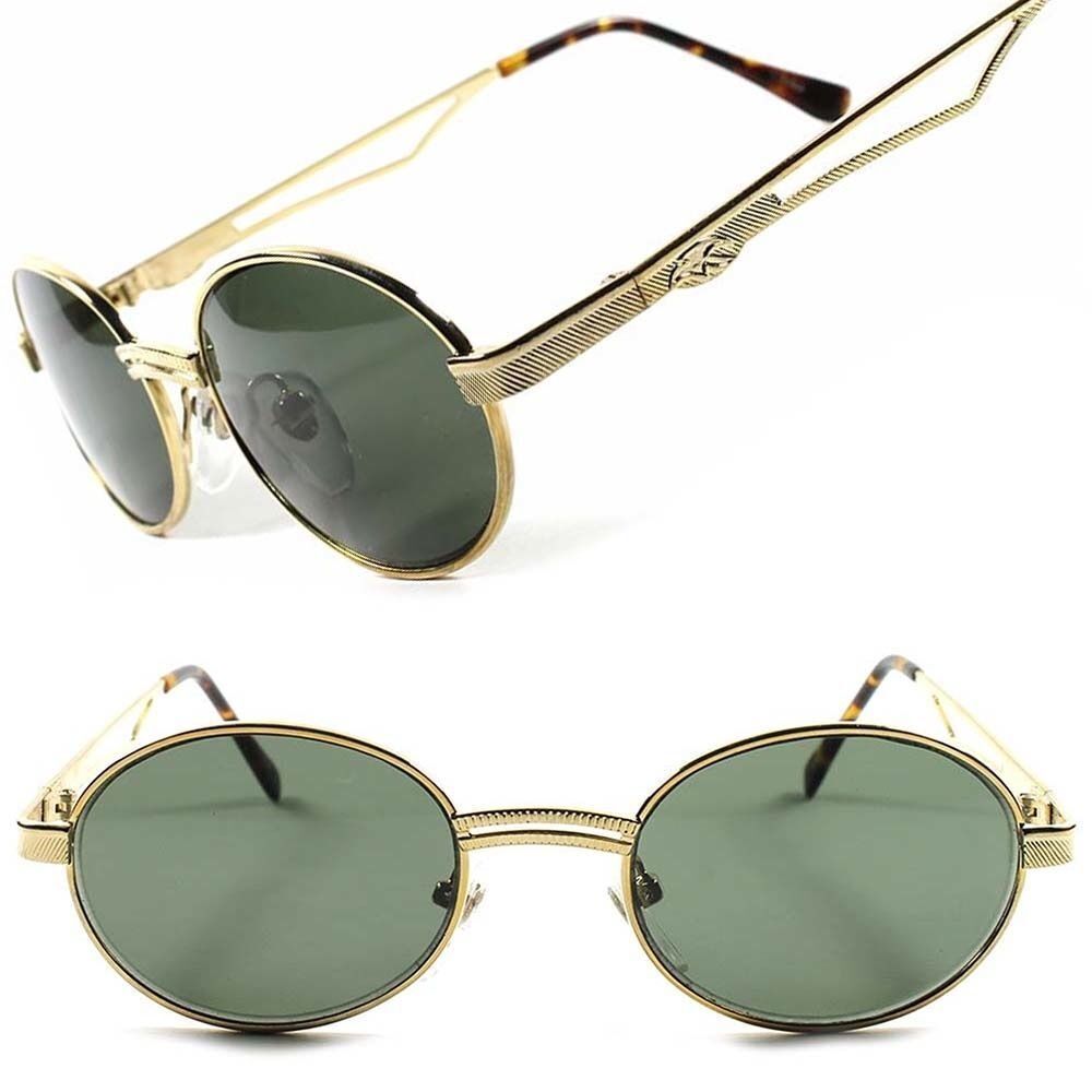 Gold Frame Vintage Fashion Old School Cool Mens Womens Oval Round Sunglasses
